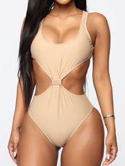 Solid Color Hollow Knotted  One-Piece Swimwear