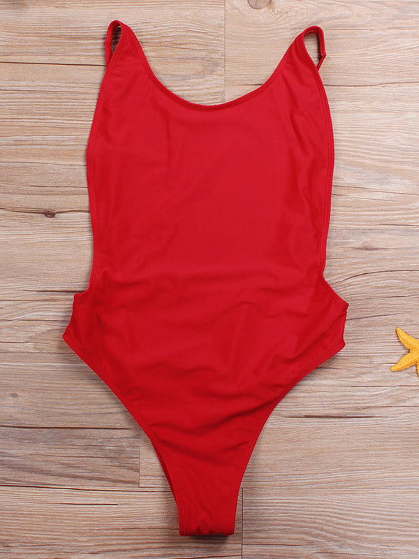 Solid Color Sexy Backless One-Piece Swimwear