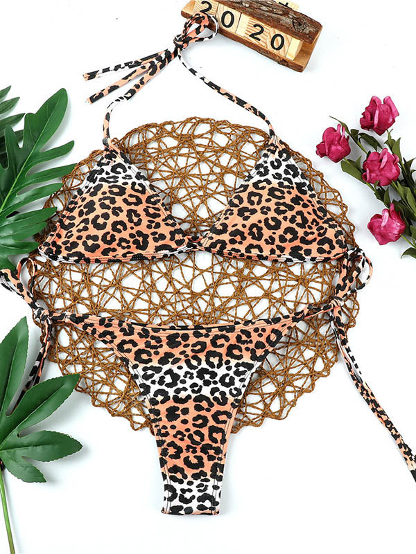 Triangle Leopard Print Adjustable Bikini Swimsuit