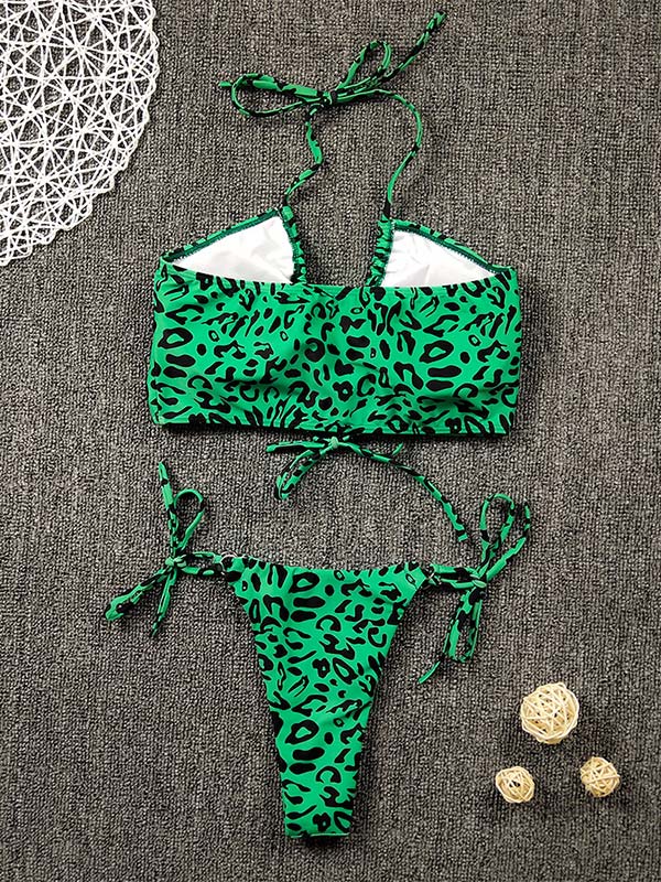 Leopard Print Bandage Drawstring Sexy Bikinis Swimwear