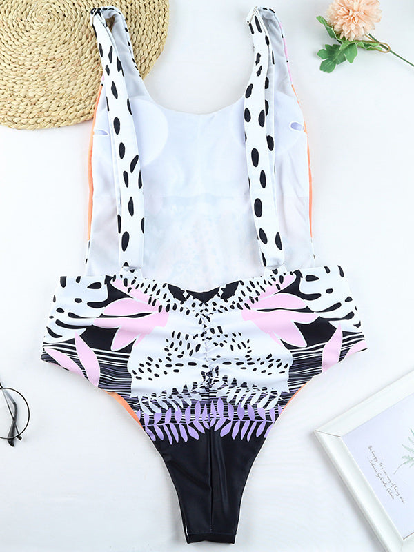 Sleeveless Padded Backless Leopard Print One-Piece Swimwear