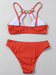 Solid Color Split-Joint Hollow Bandeau Hipster Bikini Swimwear