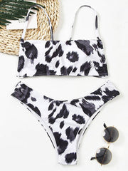 Sexy Leopard Print Bandeau Bandage Split Bikini Swimsuit