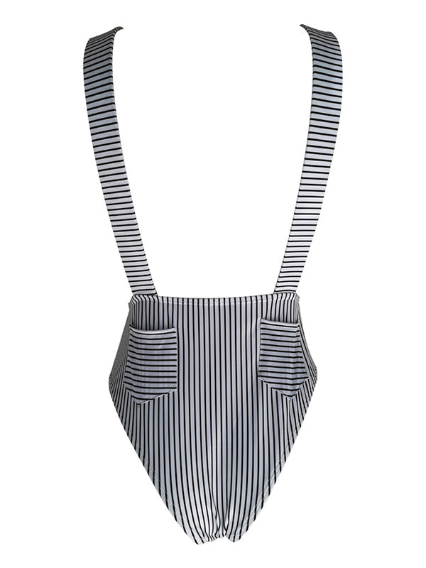 Pocket Strapless Backless Embellished One-Piece Swimwear