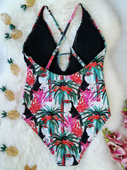 Floral Print Knotted Backless One-Piece Swimwear