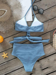 Solid Color Hollow Halterneck One-Piece Swimwear