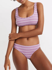 Striped Printed U-Neck Split Bikini Swimsuit