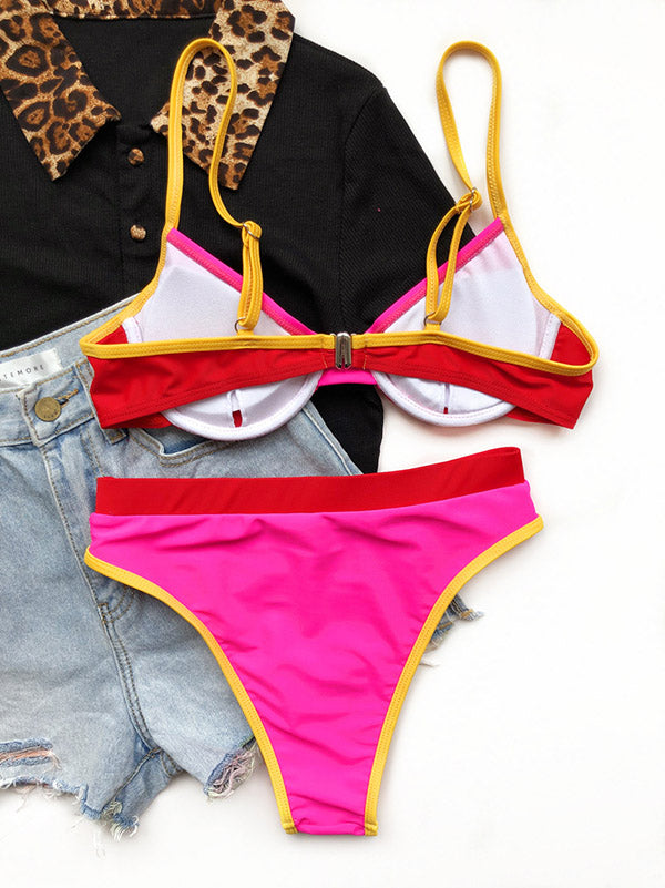 Contrast Color Split-Joint Underwired Split Bikini Swimsuit