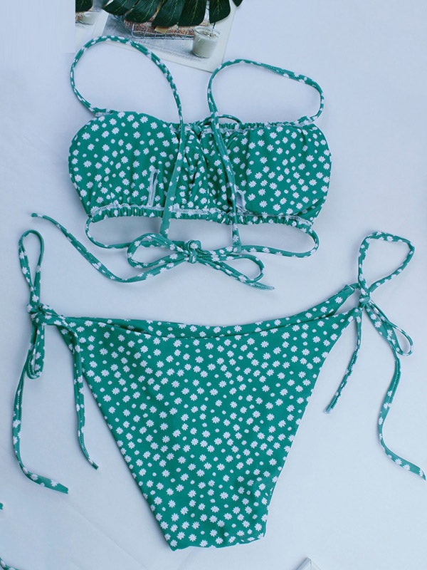 Bandage-Bikini-Badeanzug mit Blumenmuster und Hohlschlitz 