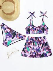 Tie-Dyed Sleeveless Split Bikini Swimsuit+Apron Three-Piece Set