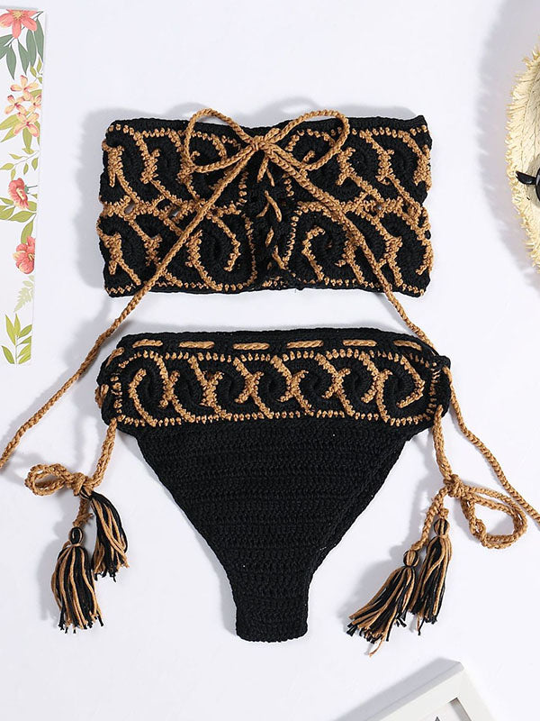 Sexy Crochetgo Bandeau Hohl Bikini Bademode 