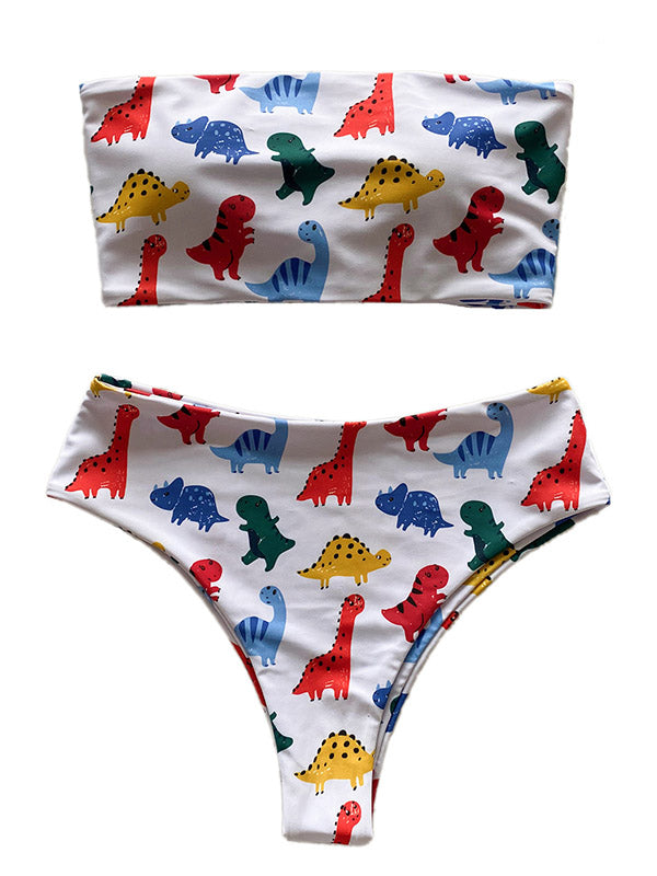 Bikini-Badeanzug mit geteiltem Cartoon-Muster 