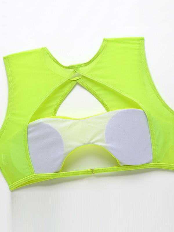 Fluorescent Hollow Split-Joint Split Bikini Swimsuit