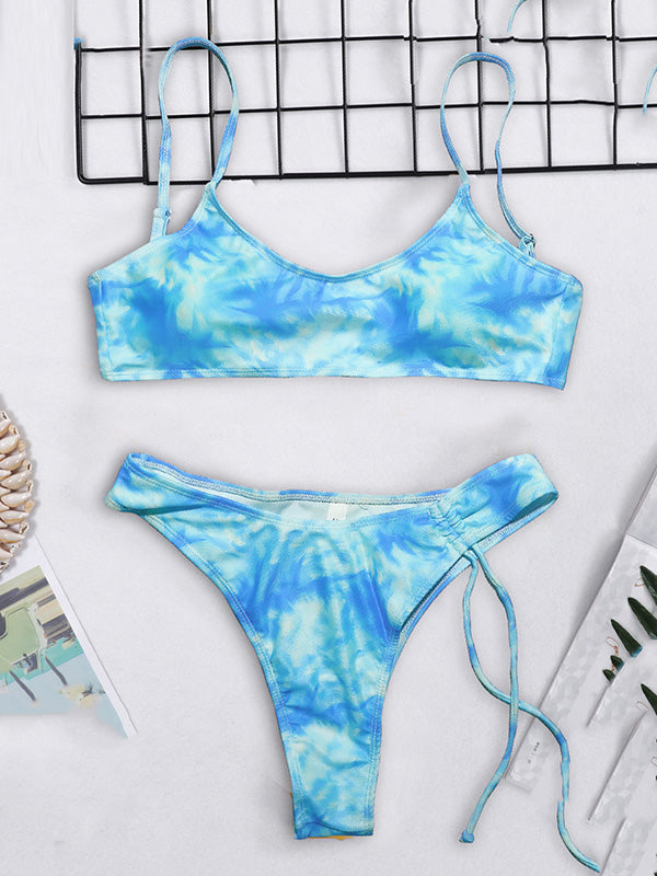 Tie-Dyed Gradient  Spaghetti-Neck Split Bikini Swimsuit