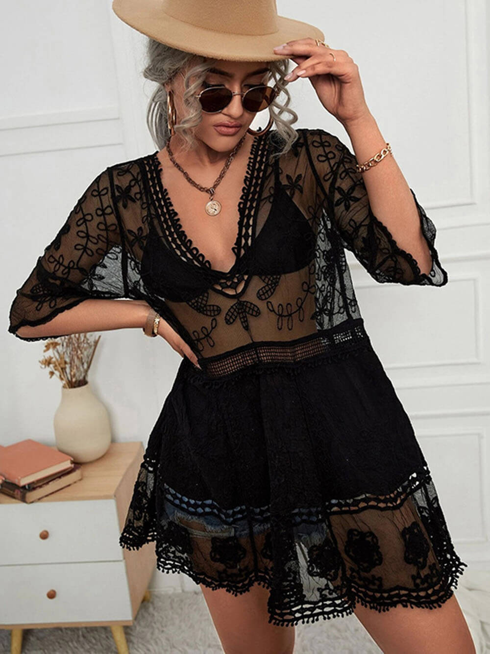 Lace Loose Beach Vacation Bikini Cover-Up Dress