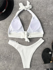 Simple Solid Color Split-Joint Backless Bralette Hipster Bikini Swimwear