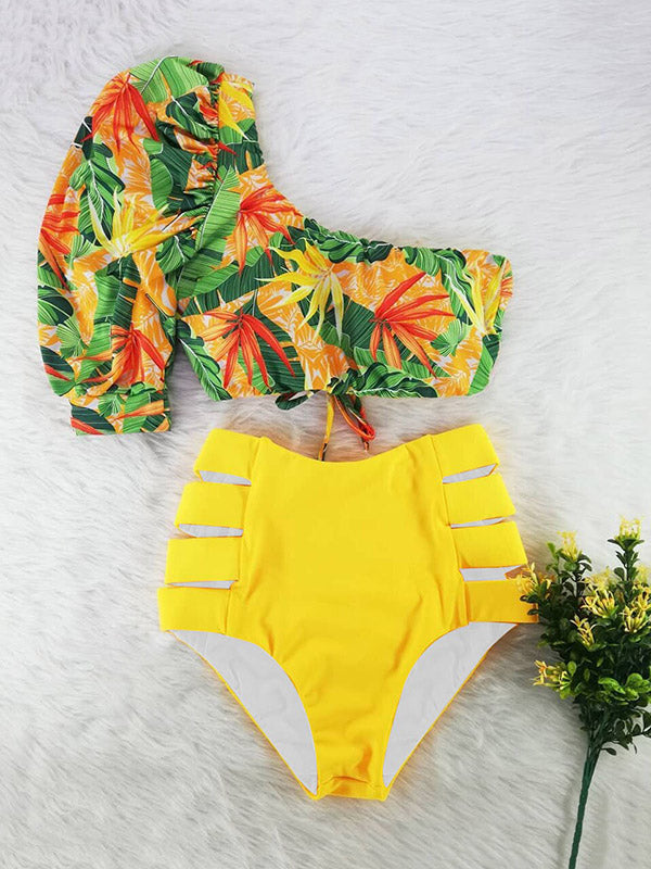 Long-Sleeves Floral Print Bikini Swimsuit