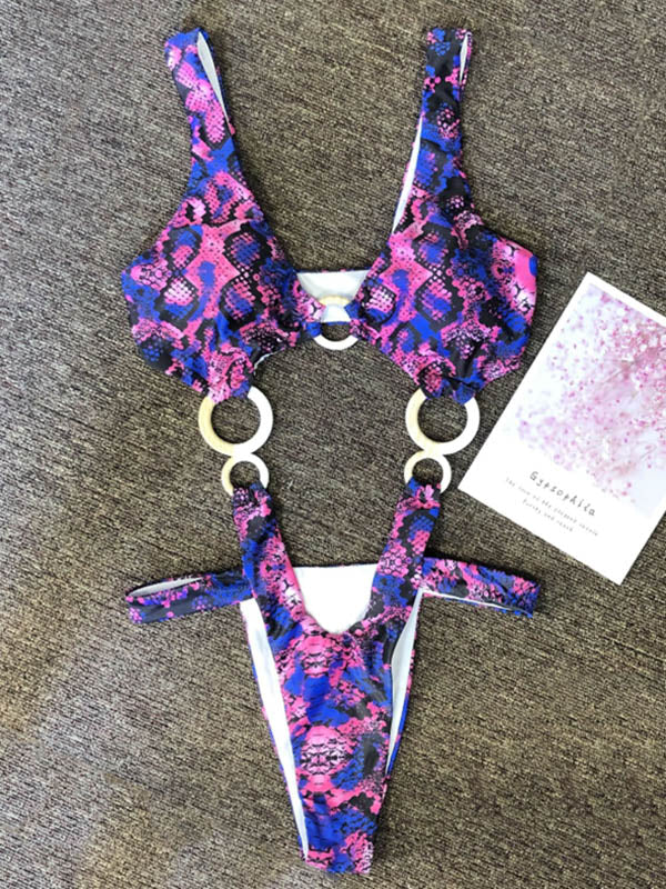 Sexy Monokini-Bademode mit Schlangenmuster und geteiltem Ausschnitt 