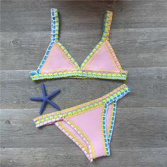 Hand Crocheted Bikini Set – Knitted Stitching Swimsuit for Women