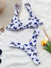 Bikini-Badeanzug mit Blumen-Print und Schlitz 