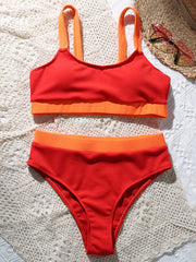 Color-Block Sleeveless Bralette High-Waisted Simple Bikini Swimwear