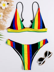 Multicolor Striped Triangles Brazilian Bikini Swimwear