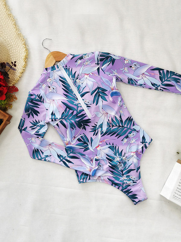 Long Sleeve Floral-Print Hollow Wetsuit