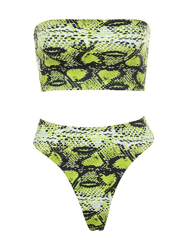 Snake-Print Backless Split Bikini Swimsuit