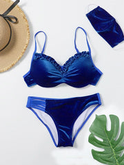 Velvet Ruffled Split Bikini Swimsuit