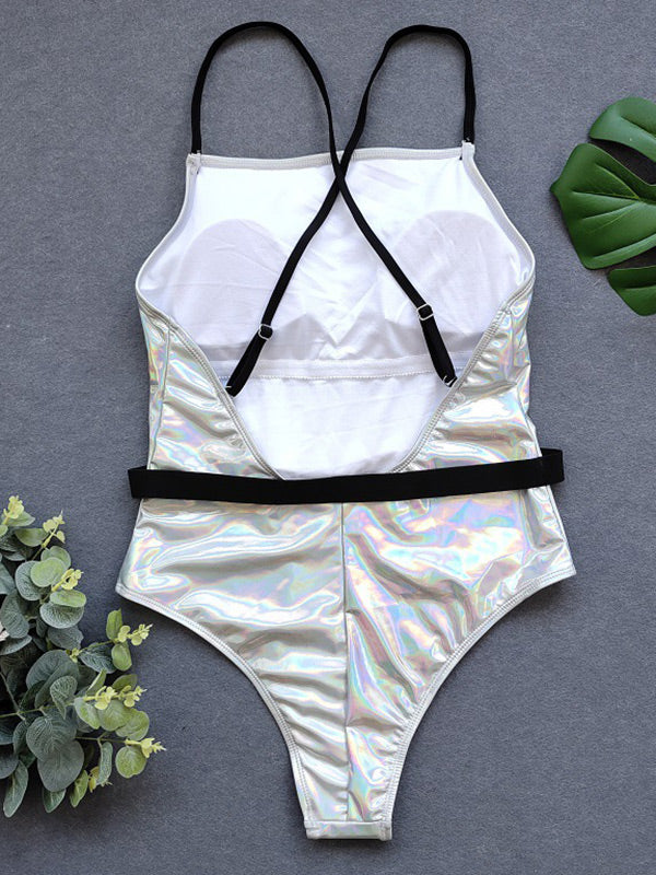 Sequined Split-Joint Sexy Tight One-Piece Swimwear