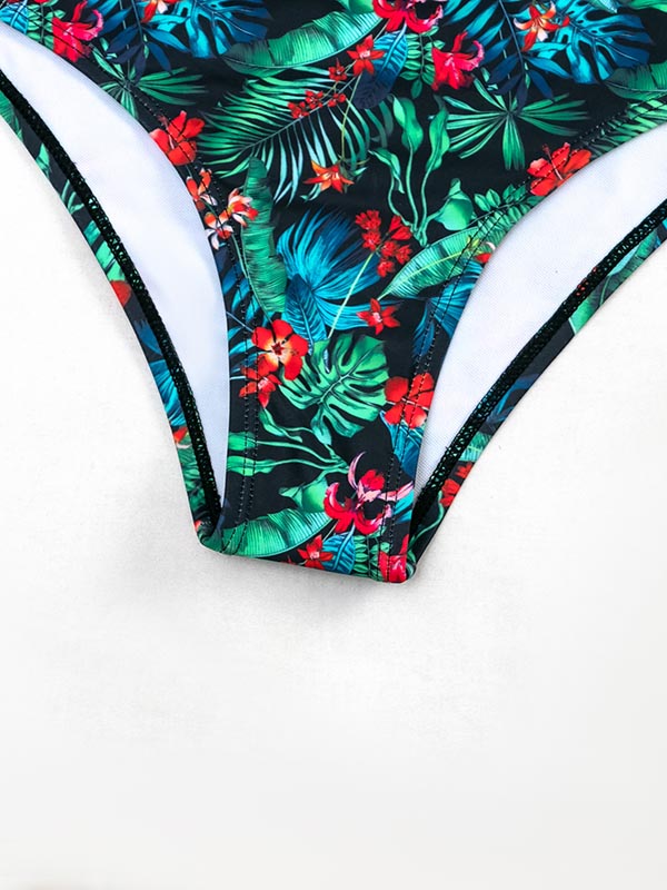 Halterneck Floral Bustier Knotted Bikini Swimwear