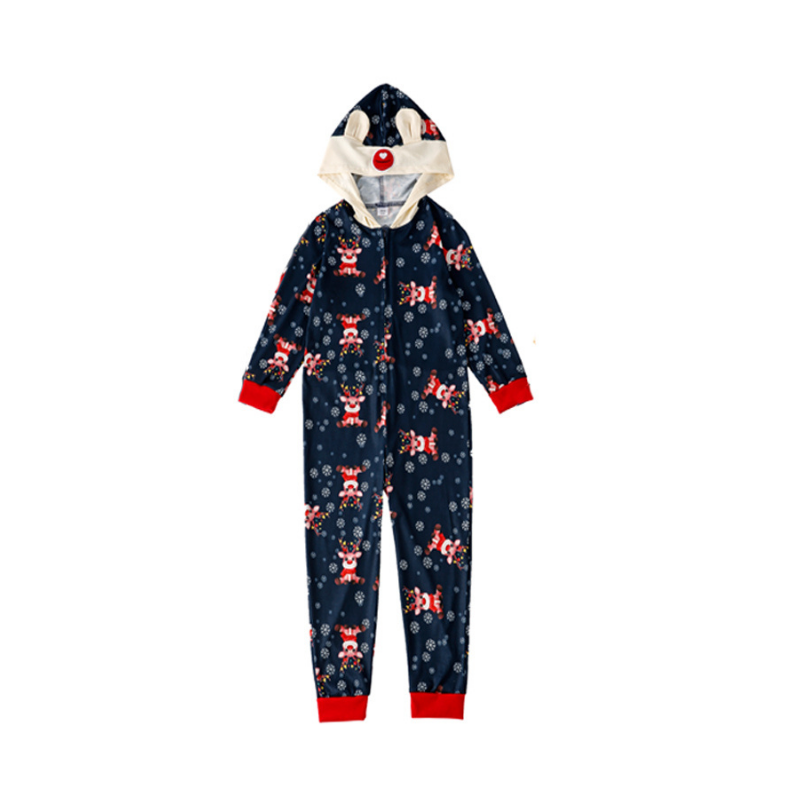 Einteiliges Pyjama-Set mit Kapuze und Weihnachtsdruck 