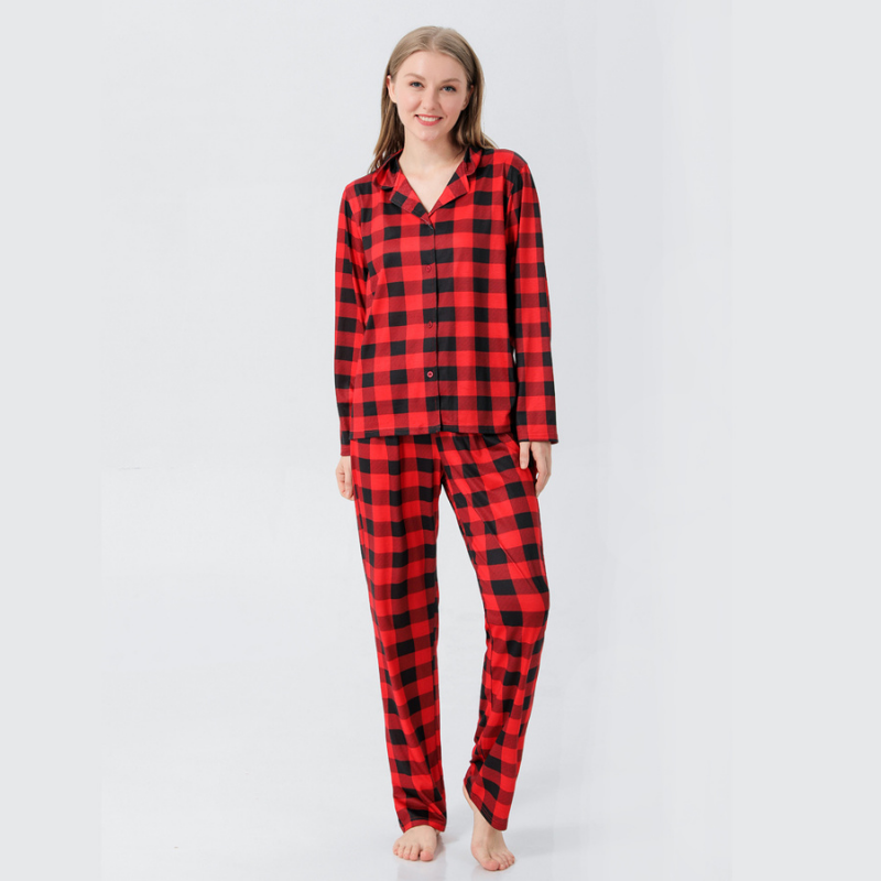 Christmas Plaid Stand-up Collar Family Pajamas Set