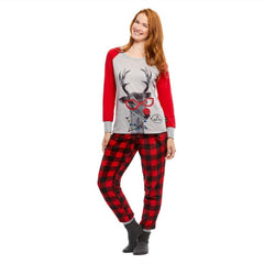 Family Matching Plaid Deer Print Christmas Pajamas Set