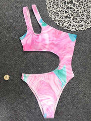 Tie-Dye Hollow One-Piece Swimwear