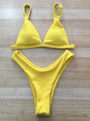 Solid Color Triangles Split Bikini Swimsuit