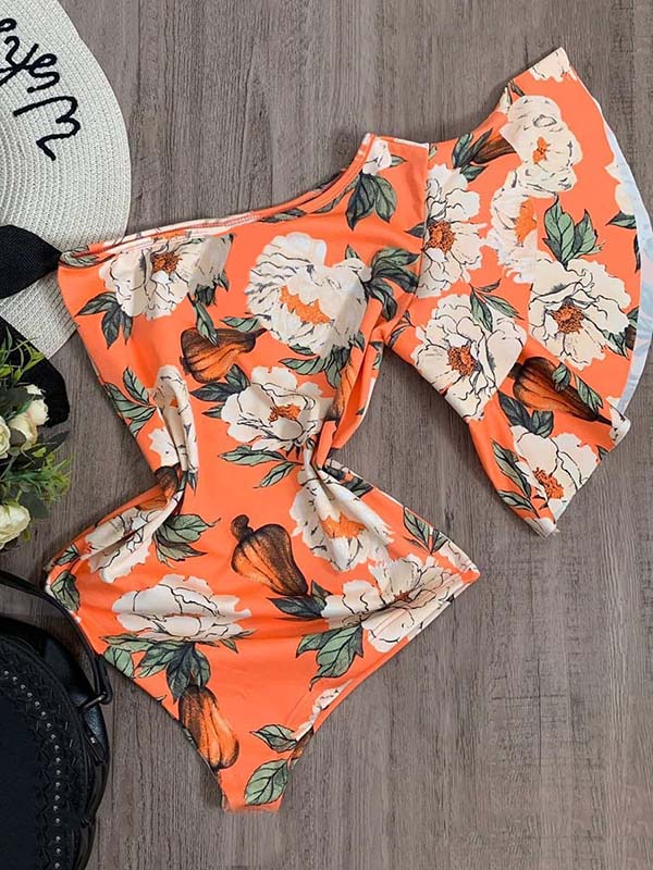 One-Shoulder Floral One-Piece Swimsuit