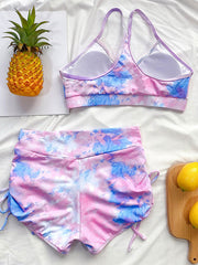 Blooming Gradient Drawstring Boxer Split Swimsuit