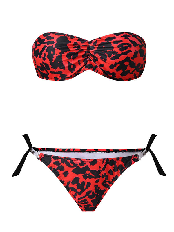 Leopard Prin Sexy Bandeau Split Bikini Swimsuit