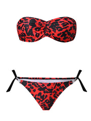 Leopard Prin Sexy Bandeau Split Bikini Swimsuit