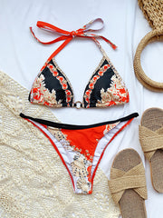 Bandage Floral-Print Triangles Bikinis Swimwear