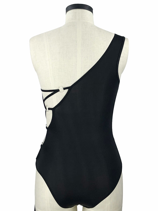 Asymmetric Hollow Bandage One-Piece Swimwear