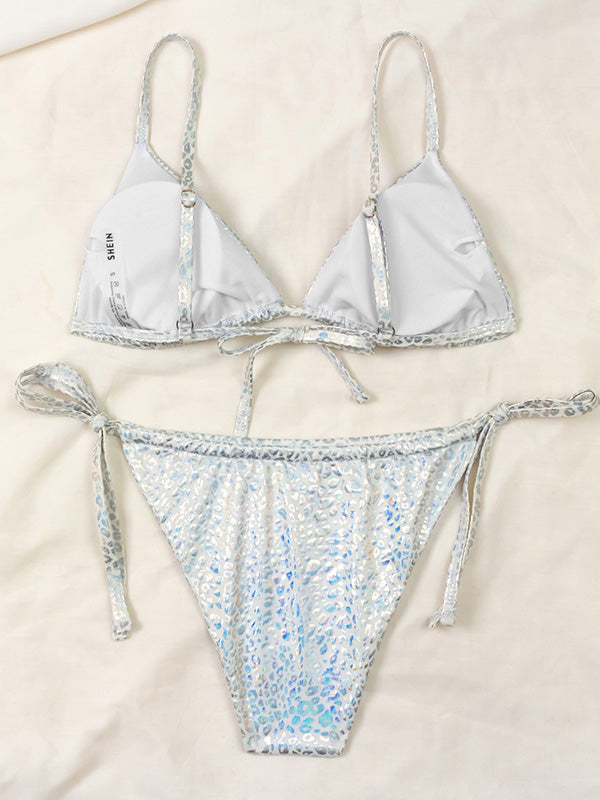 Ärmelloses Bralette-Bikini-Bademode mit Leopardenmuster und seitlicher Schnürung 