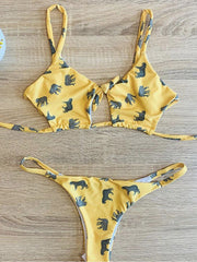 Spaghetti-Neck Split-Joint Leopard Bikini Swimwear