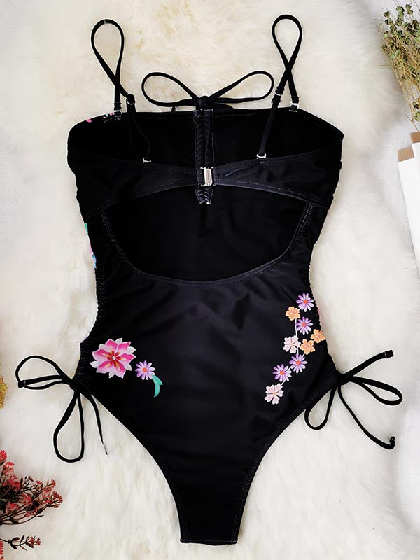 Floral-Print Bandage One-Piece Swimwear