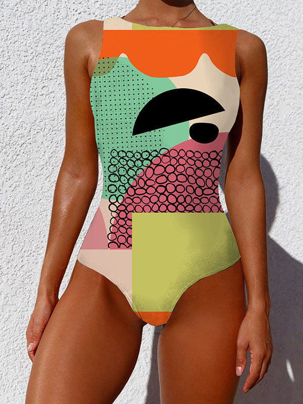 Abstract Printed Cartoon One-Piece Swimsuit