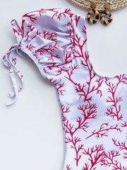 Asymmetric One-Shoulder Floral-Print One-Piece Swimwear