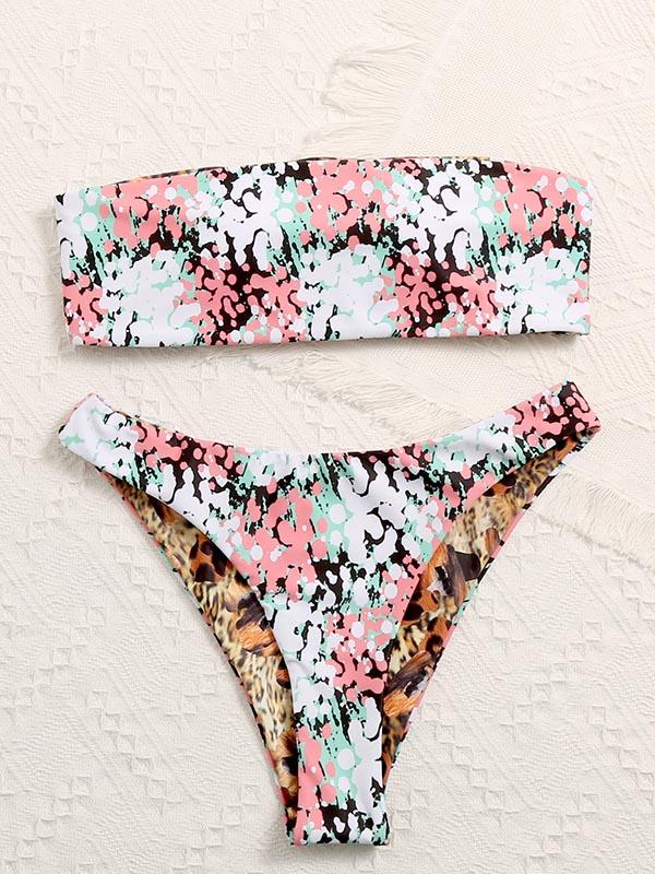 Bandeau-Bikini-Badeanzug mit beidseitigem Schlitz und Blumendruck 