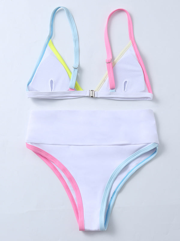 Color-Block Split-Joint Triangles Split Bikini Swimsuit