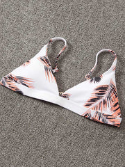 Floral-Print Color-Block Triangles Split Bikini Swimsuit